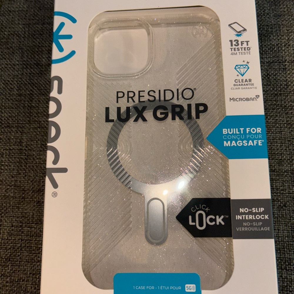 Speck iPhone 14plus clear glitter phone case